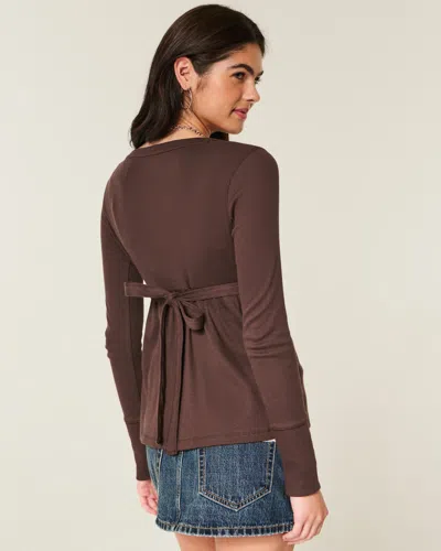 Hollister Easy Tie-back Henley Babydoll Top In Brown