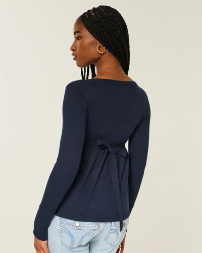 Hollister Easy Tie-back Henley Babydoll Top In Blue