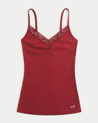 Hollister Holiday Vault Release Lace Trim Layering Cami In Burgundy