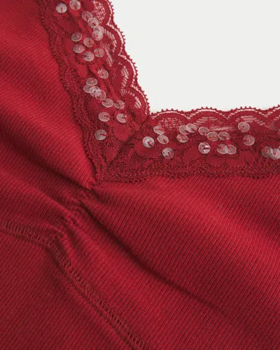 Hollister Holiday Vault Release Lace Trim Layering Cami In Burgundy