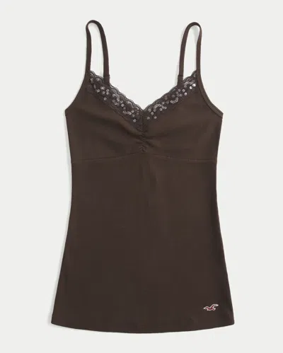 Hollister Holiday Vault Release Lace Trim Layering Cami In Brown