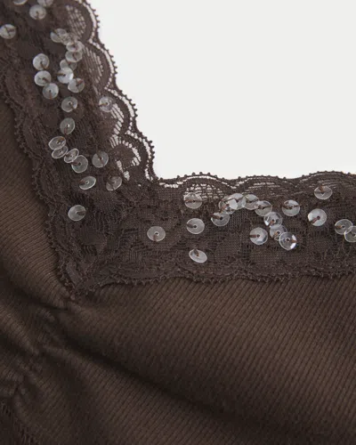 Hollister Holiday Vault Release Lace Trim Layering Cami In Brown