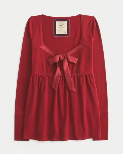 Hollister Holiday Vault Release Easy Satin Tie-front Knit Babydoll Top In Red