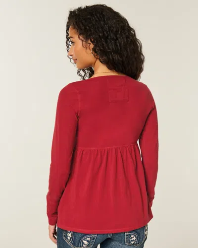 Hollister Holiday Vault Release Easy Satin Tie-front Knit Babydoll Top In Red