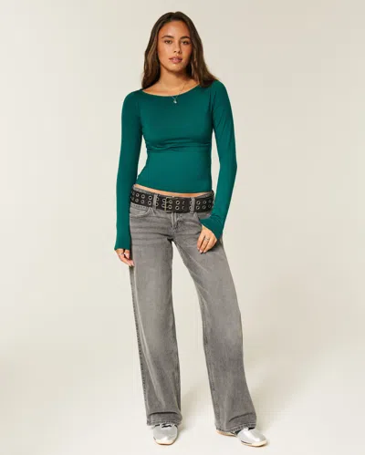 Hollister Long-sleeve Seamless Fabric Slash-neck Top In Green