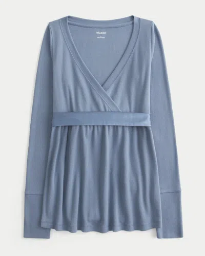 Hollister Easy Long-sleeve Wrap-front Babydoll Top In Blue