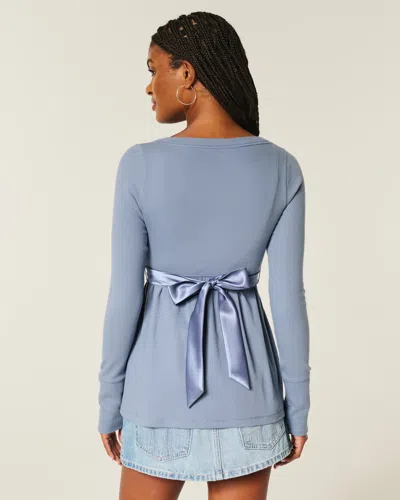 Hollister Easy Long-sleeve Wrap-front Babydoll Top In Blue