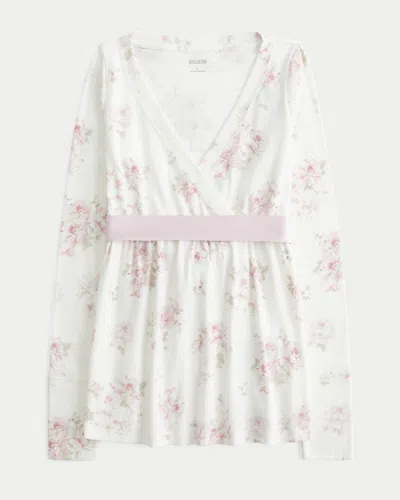 Hollister Easy Long-sleeve Wrap-front Babydoll Top In White