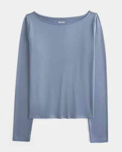 Hollister Long-sleeve Seamless Fabric Slash-neck Top In Gray