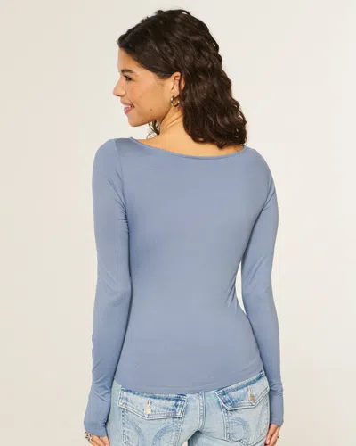 Hollister Long-sleeve Seamless Fabric Slash-neck Top In Gray