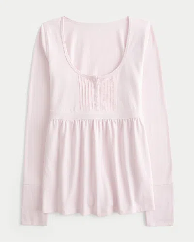 Hollister Long-sleeve Henley Babydoll Top In Pink
