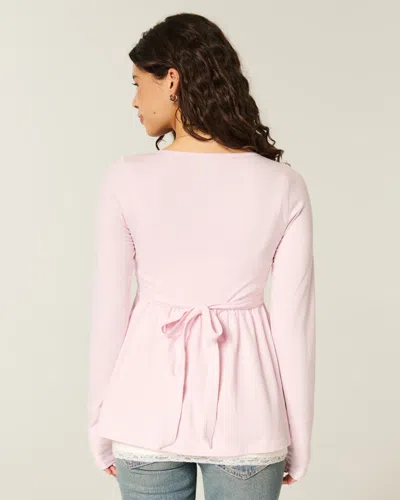 Hollister Long-sleeve Henley Babydoll Top In Pink