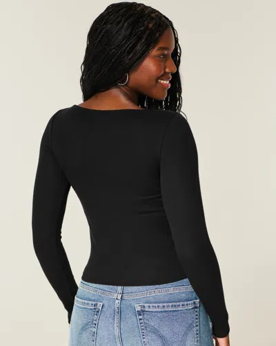 Hollister Long-sleeve Slash-neck Top In Black