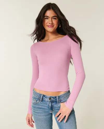 Hollister Long-sleeve Seamless Fabric Slash-neck Top