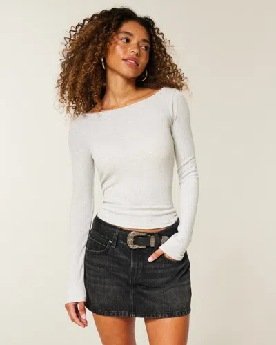 Hollister Long-sleeve Slash-neck Top In Neutral