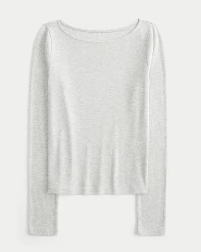 Hollister Long-sleeve Slash-neck Top In Neutral