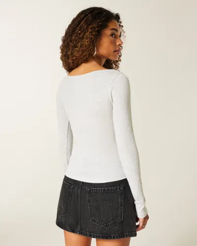 Hollister Long-sleeve Slash-neck Top In Neutral