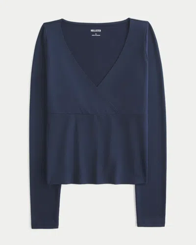 Hollister Long-sleeve Seamless Fabric Wrap Top In Blue