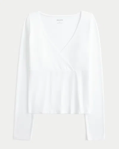 Hollister Long-sleeve Seamless Fabric Wrap Top In White