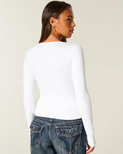 Hollister Long-sleeve Seamless Fabric Wrap Top In White