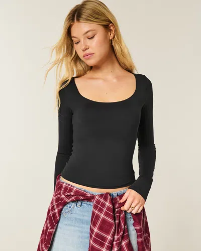 Hollister Long-sleeve Seamless Fabric Scoop Baby Tee In Black