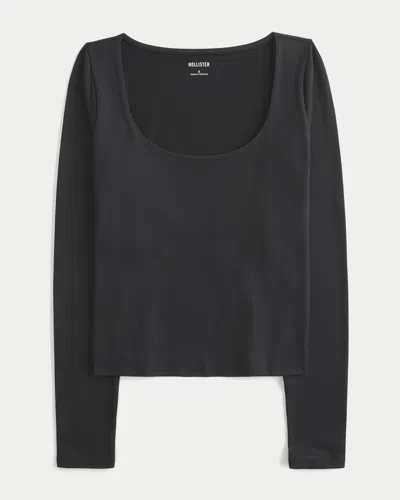 Hollister Long-sleeve Seamless Fabric Scoop Baby Tee In Black