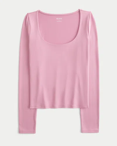 Hollister Long-sleeve Seamless Fabric Scoop Baby Tee In Pink