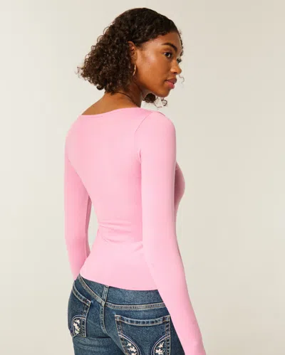 Hollister Long-sleeve Seamless Fabric Scoop Baby Tee In Pink