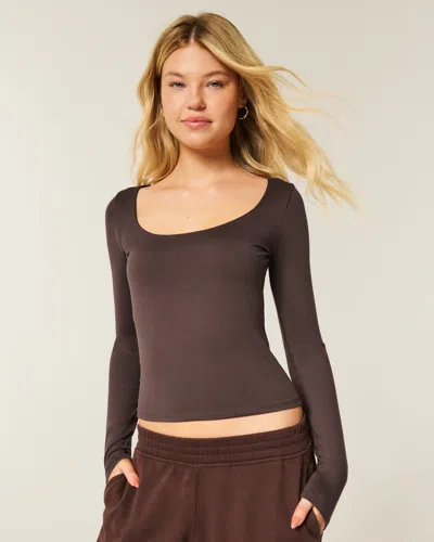 Hollister Long-sleeve Seamless Fabric Scoop Baby Tee In Brown