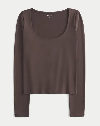 Hollister Long-sleeve Seamless Fabric Scoop Baby Tee In Brown