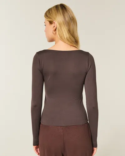 Hollister Long-sleeve Seamless Fabric Scoop Baby Tee In Brown