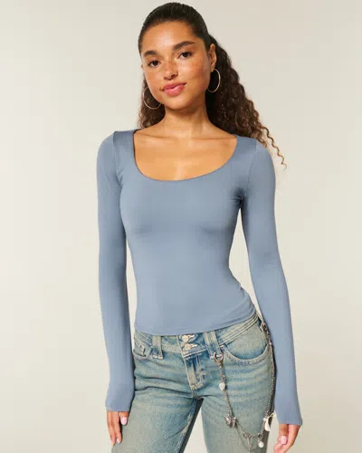 Hollister Long-sleeve Seamless Fabric Scoop Baby Tee In Blue