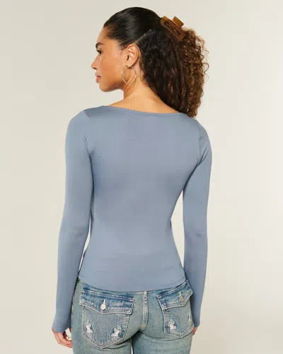 Hollister Long-sleeve Seamless Fabric Scoop Baby Tee In Blue