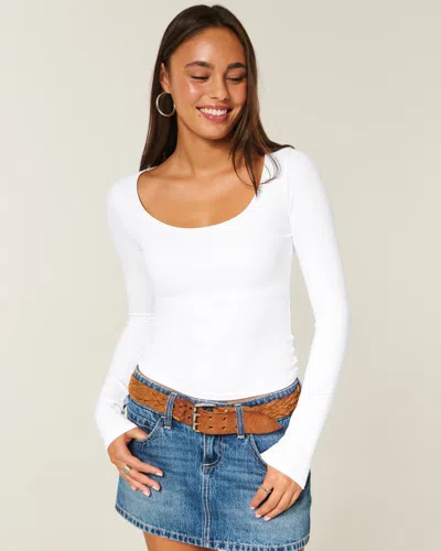 Hollister Long-sleeve Seamless Fabric Scoop Baby Tee In White