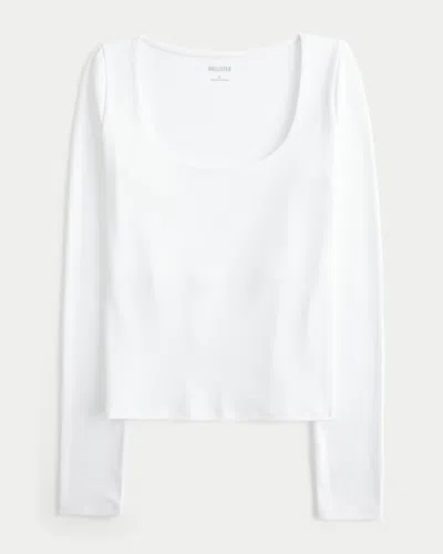 Hollister Long-sleeve Seamless Fabric Scoop Baby Tee In White