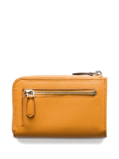 Prada Triangle Logo Leather Key Case In Orange