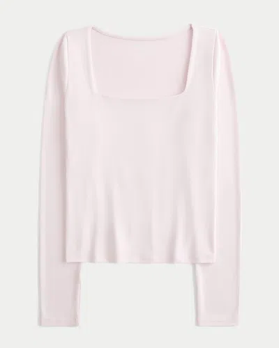 Hollister Long-sleeve Seamless Fabric Square-neck Baby Tee In Pink