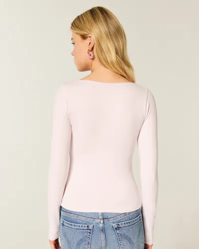 Hollister Long-sleeve Seamless Fabric Square-neck Baby Tee In Pink