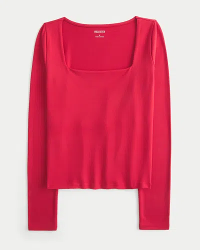 Hollister Long-sleeve Seamless Fabric Square-neck Baby Tee In Red
