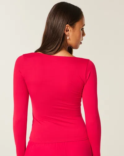 Hollister Long-sleeve Seamless Fabric Square-neck Baby Tee In Red