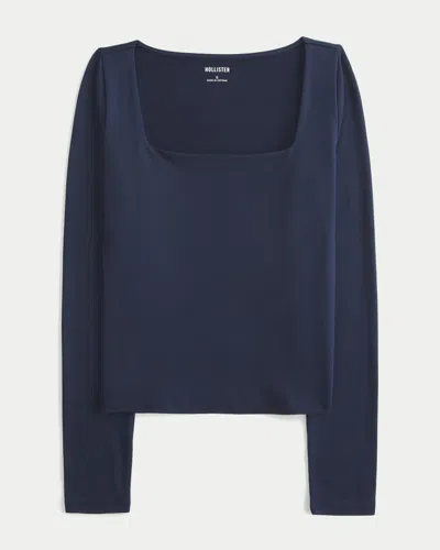 Hollister Long-sleeve Seamless Fabric Square-neck Baby Tee In Blue