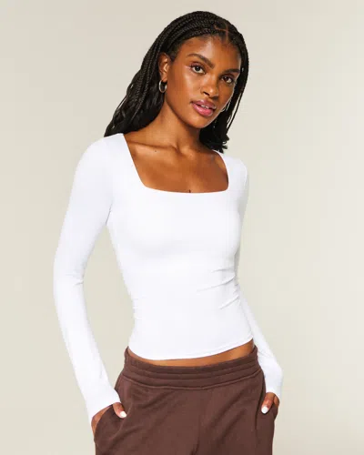 Hollister Long-sleeve Seamless Fabric Square-neck Baby Tee In White