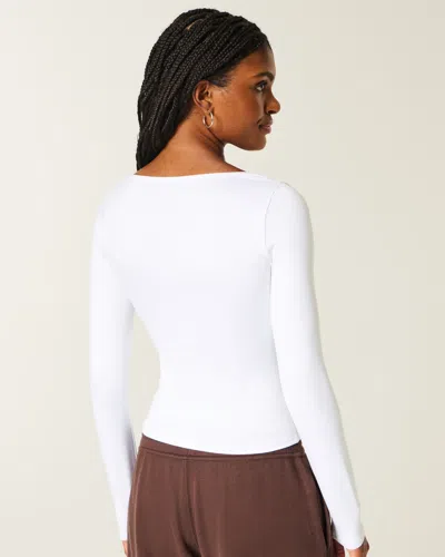 Hollister Long-sleeve Seamless Fabric Square-neck Baby Tee In White