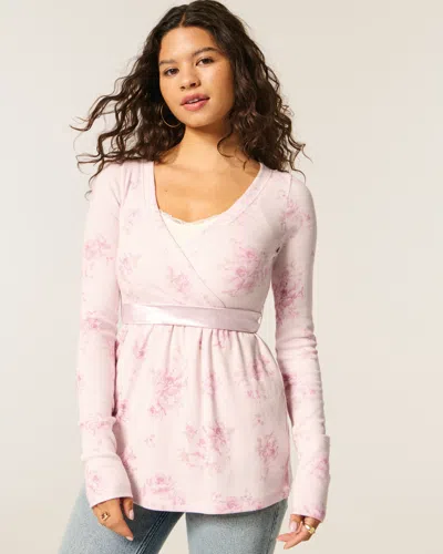 Hollister Easy Long-sleeve Wrap-front Babydoll Top In Pink