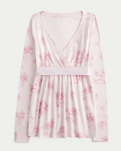 Hollister Easy Long-sleeve Wrap-front Babydoll Top In Pink