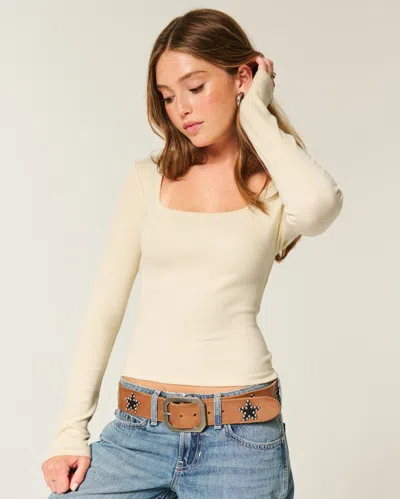 Hollister Long-sleeve Square-neck Top In Neutral