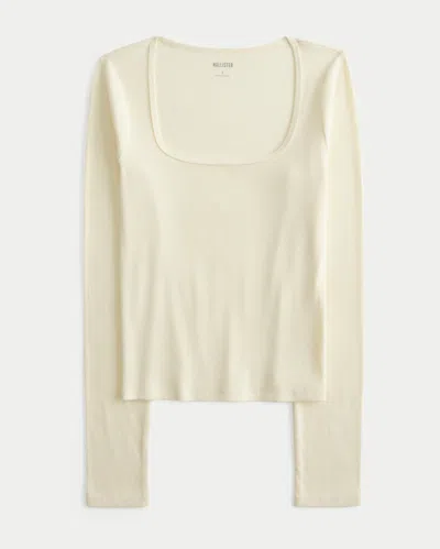 Hollister Long-sleeve Square-neck Top In Neutral