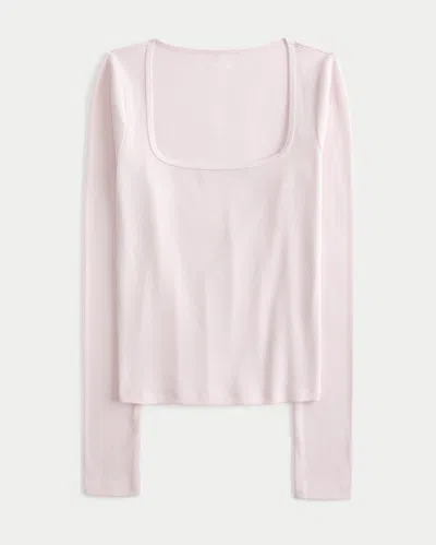 Hollister Long-sleeve Square-neck Top In Pink