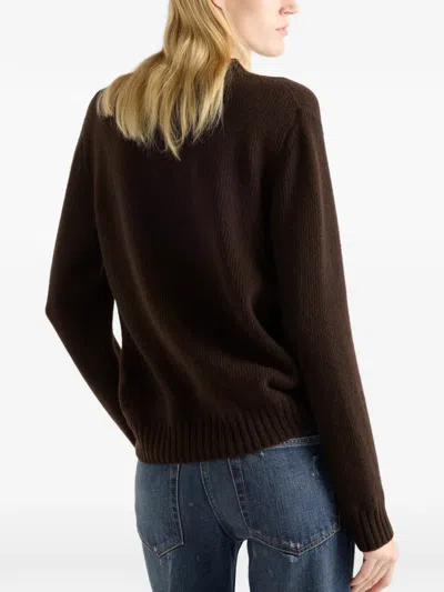 Prada Logo Crew-neck Sweater In Brown