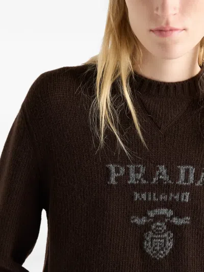 Prada Logo Crew-neck Sweater In Brown